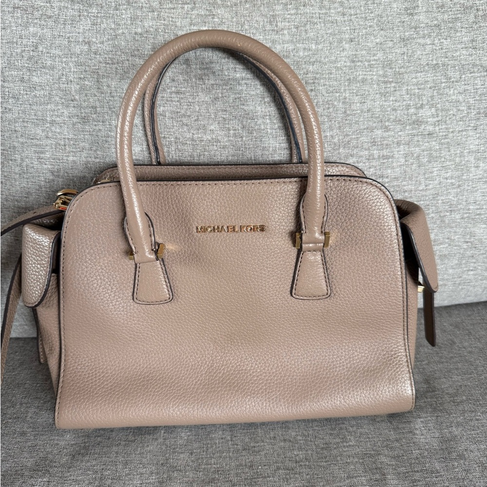 Michael Kors Taupe Pebbled Leather Satchel with Gold Hardware